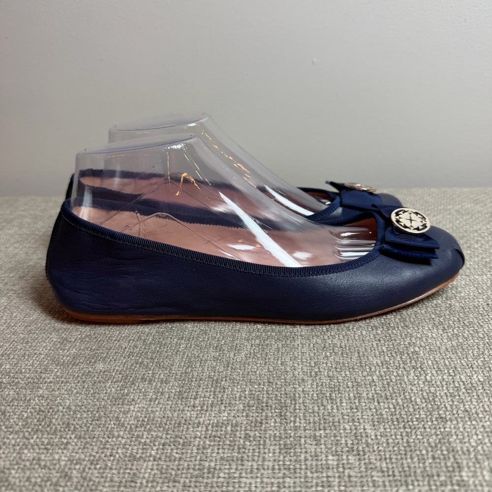 Kate Spade Navy Blue Ballet Flats Round Toe Work Office Leather Bow Party Size 9 - Picture 7 of 10